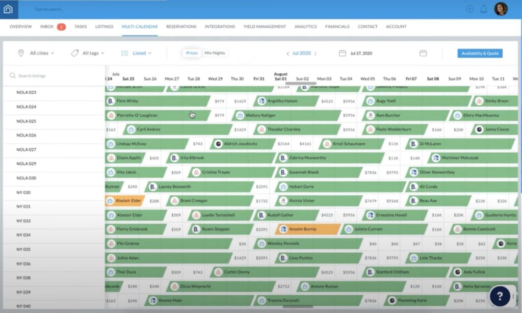 Multi-calendar overzicht met boekingen in property management software
