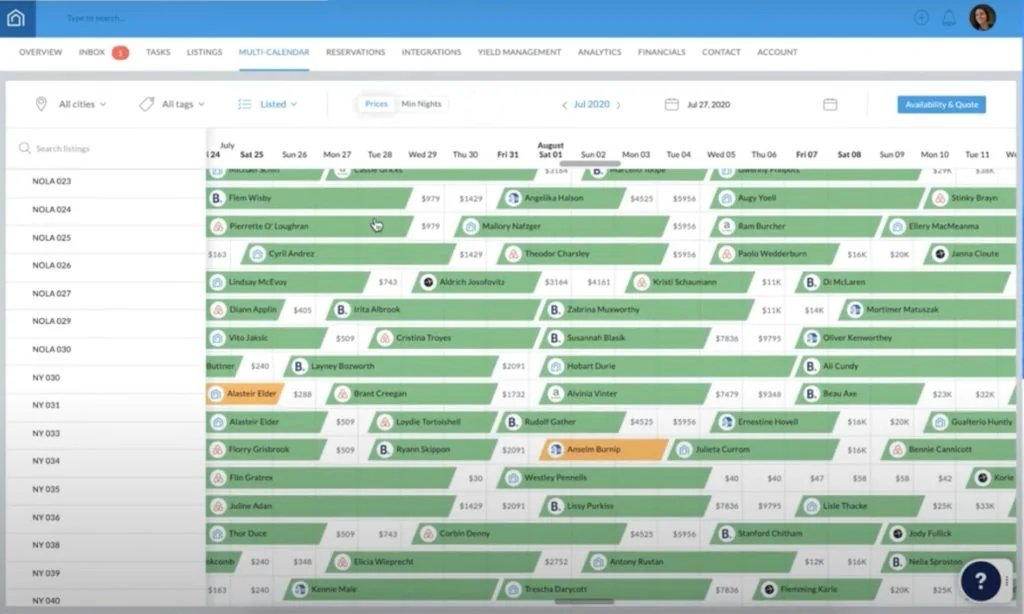 Kalenderoverzicht met boekingen in beheersoftware voor vakantieverhuur